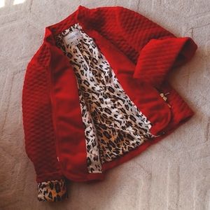 Madison Hill ❤ Red Quilted Velvet Short Jacket Leopard Print Lining Size XS/TP